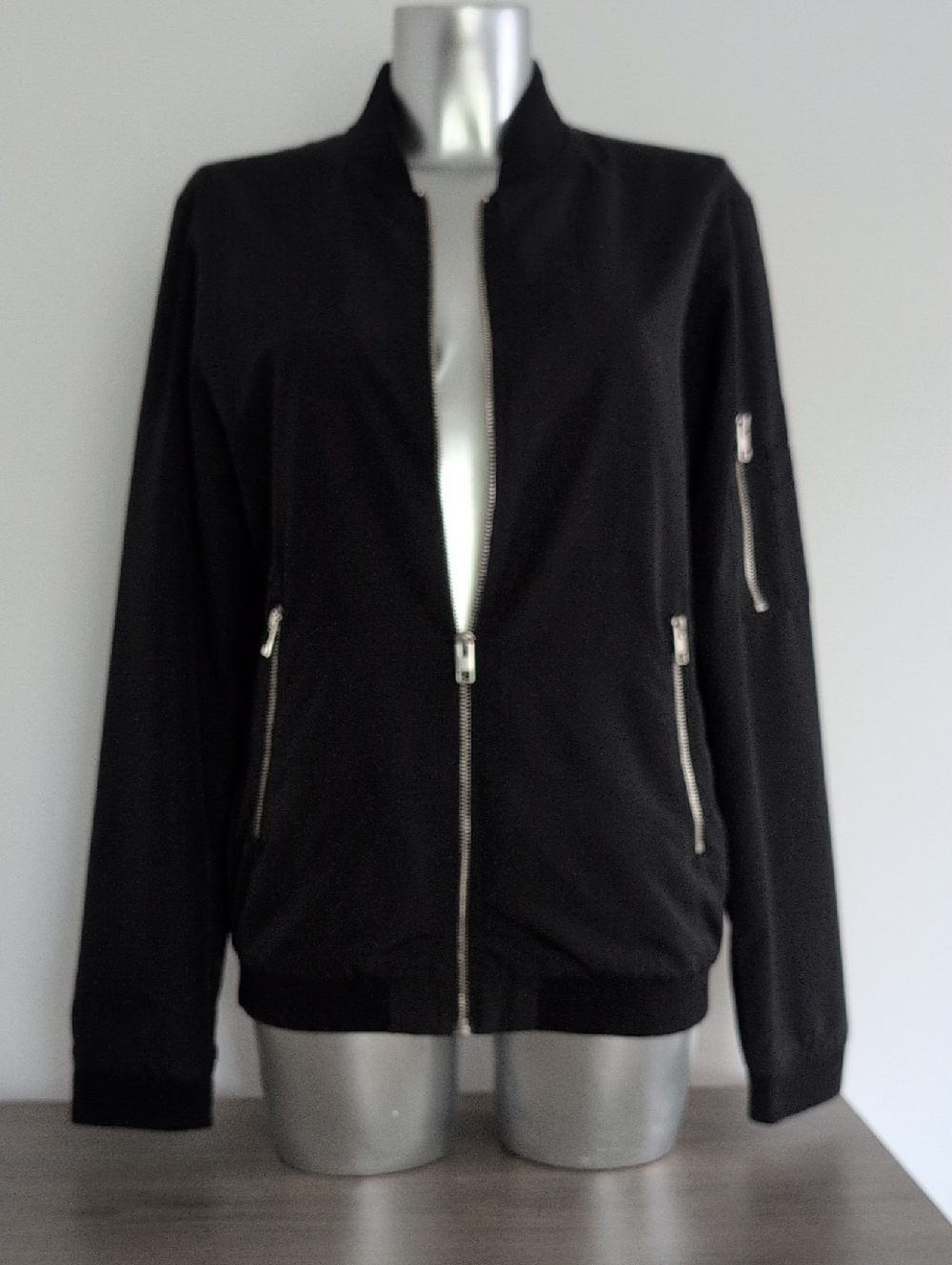 Jack & Jones S Black Bomber Jacket with Silver Zips